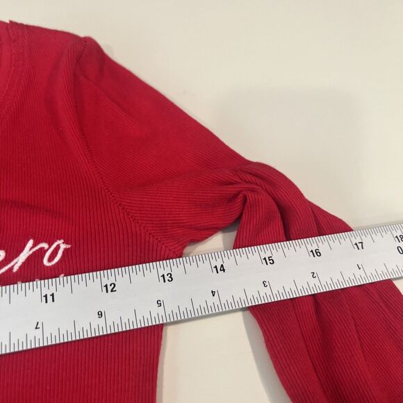 Aeropostale Red V-Neck Basic Tee Womens XS Long Sleeve Logo Ribbed - Picture 6 of 7